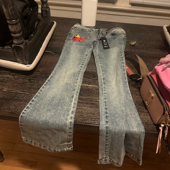 Ed Hardy Light Blue Jeans with Red Heart Embroidery - Picture 3 of 5